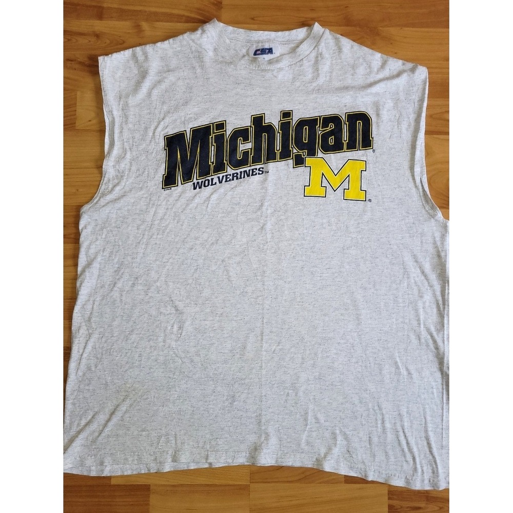 Vintage Michigan Wolverines NCAA Sleeveless Muscle Tank Top Gray CSA XLT / 2XL